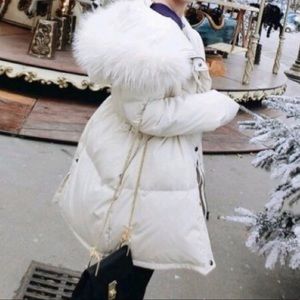 Real Fur Trim Down Filled Snowy White Puffer Coat